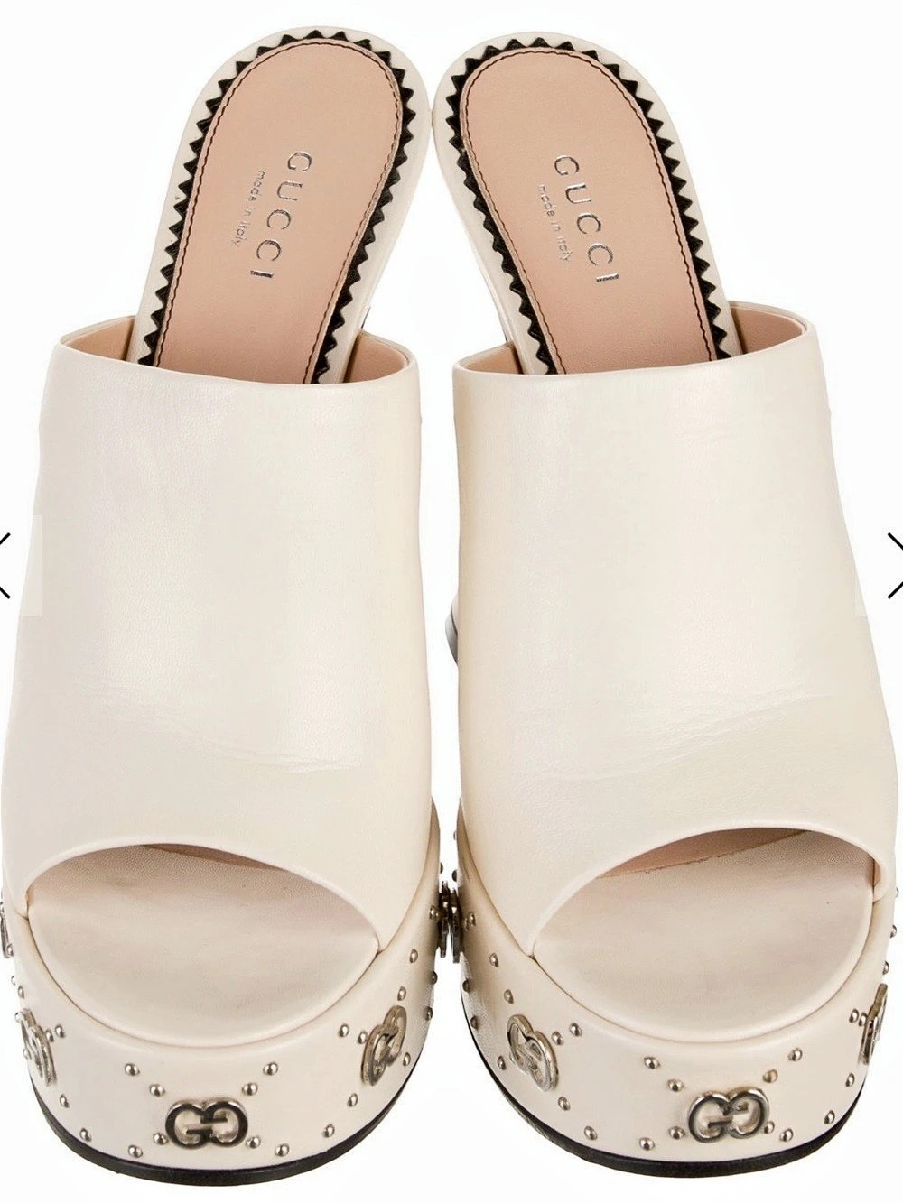 Gucci Janaya Leather GG Stud Platform Mules Cream